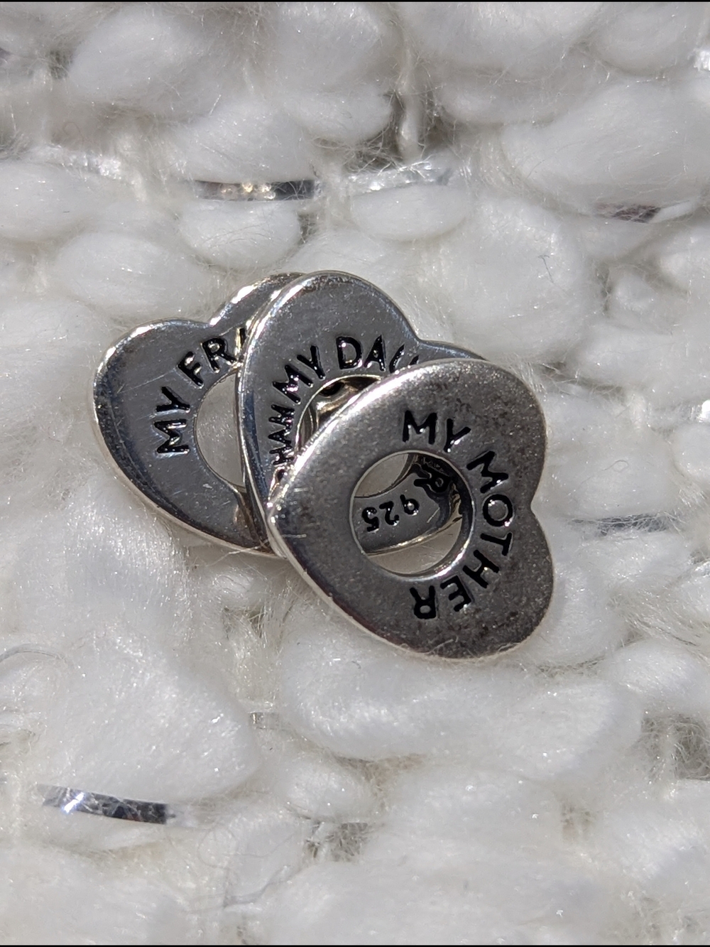 Authentic Chamilia 925 Sterling Silver 'My Mother, Daughter' Heart Charm Set